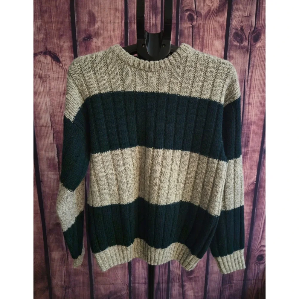 Vintage Wool Blend Chunky Rib Knit Striped Crewneck Sweater M Authentic Issue 90